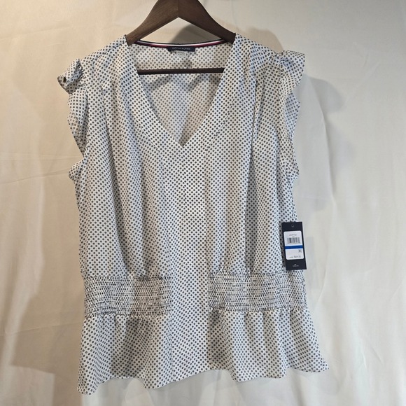 Tommy Hilfiger Tops - Tommy Hilfiger Womens Dot Print Smocked Waist Peplum Blouse Top XL
